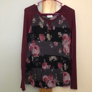 Maurices burgundy, super soft, long sleeve, crew neck tee